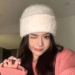 Cycling Caps Y2k Bonnet Hat Warm Knitted Solid Colour Ear Protection Long Fur Winter Women