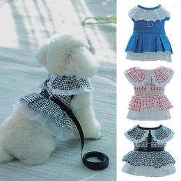 Dog Apparel Doll Collar Pet Dress With Chest Strap Traction Rope Small Medium Dogs Breathable Mesh Two-legged Soft Puppy Summer Walks Outfit