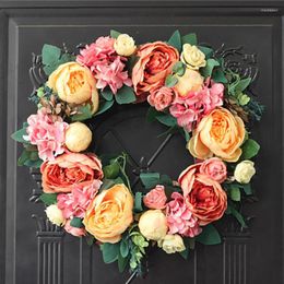 Decorative Flowers Peony Flower Simulation Garland Wreath Wall Door Window Decoration Pendant Garlands Holiday Wedding