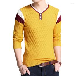 Men's Sweaters V-collar Elastic Brand Slim Sweater Men Button Autumn Knitted Pullover Clothes Hombre