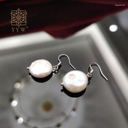 Stud Earrings Trendy Freshwater Pearl 12-13mm White Round Flat Shape Plated Beads Pendant Ear Studs Female Fashion Korean Jewellery