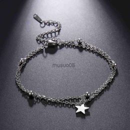 Anklets Kkjoy Anklet of Women Men Silver Color Star Stainless Steel Foot Double Chain Beh Fashion Girls Birthday Jewelry cessories J230815