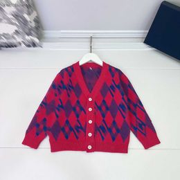 designer kids cardigan Long sleeved V-neck baby sweater Size 100-160 CM Diamond pattern full print Knitted jacket July28