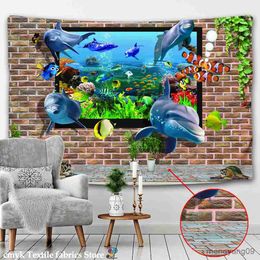 Tapestries Marine Shoal Of Fish Tapestry Wall Hanging Underwater World Hippie Wall Painting Home Decor R230815