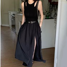Casual Dresses 2023 Elegant Hollow Sexy Dress Women Club Cut Out Summer Gown Sleeveless Bodycon Maxi Party Outfit Fashion Split Design