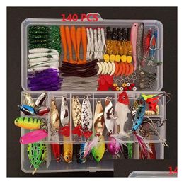 Baits Lures 140Pcs Freshwater Fishing Kit Tackle Box With Included Frog Spoons Saltwater Pencil Bait Grasshopper Drop Delivery Spo Dh4Bh