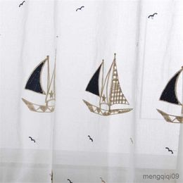 Curtain Sailboat embroidered tulle Curtains for living room bedroom cartoon window curtain sheers for boy kids girl room drapes R230815