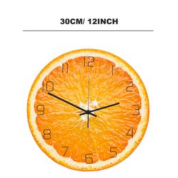 Wall Clocks 12 Inch Hanging Acrylic Wall Clock Creative Fruit Wall Decor Nordic Style Living Room Bedroom Kitchen Quartz Wall Clocks 230814