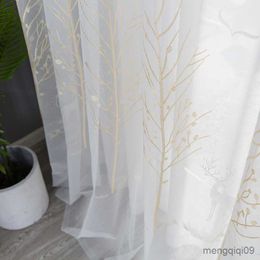 Curtain Nordic Elk White Embroidery Tulle Curtains for Bedroom Living Room Window Panel Cute Kids Room Curtains R230815