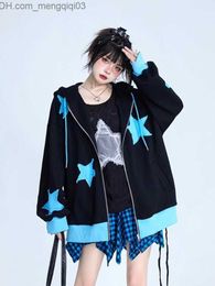 Men's Hoodies Sweatshirts HOUZHOU Y2K Harajuku Kpop Zip Hoodie Women's Korean Fashion Street Apparel Star Print Super Dalian Hat Sweatshirt New Autumn 2023 Z230816