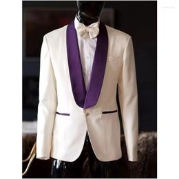 Men's Suits Est White Wedding Men Shawl Lapel Slim Fit 2 Pcs Groom Tuxedos Prom Party Blazer Terno Masculino Jacket Stripe Pant