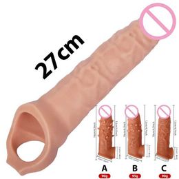 Sex Toy Massager 27cm Enlargement Penis Sleeve Reuseable Delay Ejaculation for Male Intimate Goods Shop Adult 18