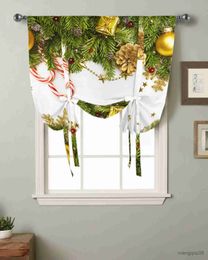 Curtain Christmas Pine Needles Lights Curtains for Living Room Bedroom Modern Tie Up Window Curtain Kitchen Short Curtain R230815