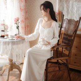 Women's Sleepwear Sweet Nightgown French Retro Princess Cotton Skin-friendly Leisure Nightdress Square Vneck