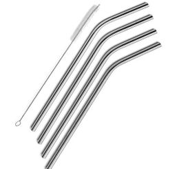 Stainless Steel Straws Reusable Drinking Straws Bent Metal Silver Drinking Straw with Brush 300set