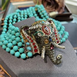 Chains Timeless Wonder Fancy Geo Beaded Zircon Elephant Necklace For Women Designer Jewelry Goth Runway Rare Punk Top 2623