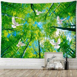 Tapestries Tree Top Sky Forest Tapestry Wall Hanging Nature Plant Landscape Art Room Dorm Aesthetic Room Home Decor