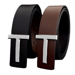 Belts High Quality Designers Men Fashion T Letter Luxury Famous Genuine Leather Belt Jeans Formal Cowskin Black Waist Strap 3.7cm