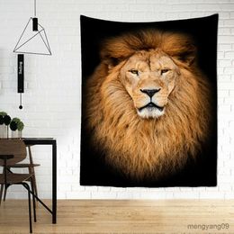 Tapestries Popular Lion Pattern Tapestry Lonely Lion Art Wall Hanging Beach Towel Yoga Rug Bedroom Decor Crafts R230815
