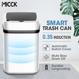 Waste Bins MICCK Automatic Sensor Trash Can For Kitchen Smart Home Rechargeable Food Dustbin Square Bathroom House Cleaning Bucket 230815