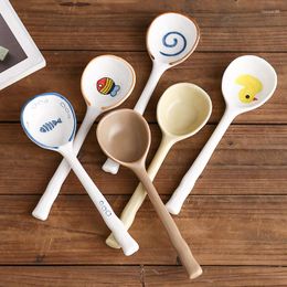 Dinnerware Sets Ins Ceramic Soup Spoon Long Handle Teaspoon Heat Resistant Hand Painted Cute For Adult And Kids