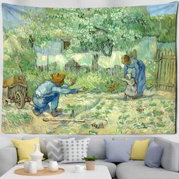 Tapestries Riverside Forest Architecture Tapestry Wall Hanging Hippie Art Landscape Gogh Painting Bedroom Home Decor