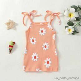 Girl's Dresses Summer Dress for Kid Baby Girl Sling Sleeveless Tie Shoulder Floral Print Beach Princess Dress Child Clothing R230815