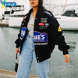 YICIYA Bomber Women Varsity Jacket Black Oversize Racing Punk Motorcycle University Y2k Baseball Jackets Long Sleeves Coat Top HKD230815