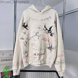 Men's Hoodies Sweatshirts Handdrawn Graffiti Vintage Distressed Fleece Pullover High Street Men's Winter Hoodie Sweatshirt Z230816