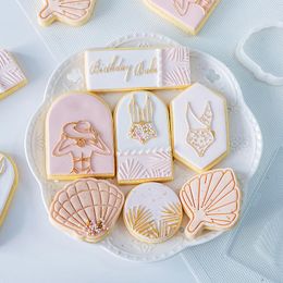 Baking Moulds Cute Summer Girl Cookies Cutters Embossing Beach Dessert Table Fondant Biscuit Maker Shapes Pastry Accessories And Tools