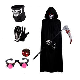 Special Occasions Children s Ghost Halloween Role play Costume with Red Skull Cape and Scythe Creepy Mask 230814