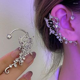 Backs Earrings Korean Designer Rhinestone Butterfly Ear Clip Without Piercing For Women Sparkling Zircon Cuff Wedding Jewellery