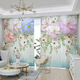 Sheer Curtains Custom Garden Fresh Drape Voile Curtain Handpainted Peony Rose Girl Room Bedroom Balcony Living Shading Bay Window 2pc 230815