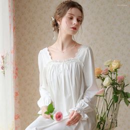 Women's Sleepwear Princess Dress French Royal Style Lace Sleepshirts Vintage Long Sleeve Nightdress Ladies Cotton Nightgown Girl