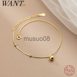 Anklets WANTME 925 Sterling Silver Minimalist Glossy Beads Snake Bone Bell Anklet Fashion European Wedding Women Jewellery cessories J230815
