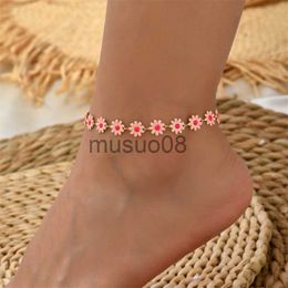 Anklets Sweet Daisy Flower Anklets for Women Beh Starfish Seashell Beads Anklet Leg Brelet Bohemian Foot Chain Sandals Jewellery Gifts J230815