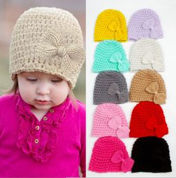 12pc/lot Winter Warm Crochet Bow Baby Knitted Hat Cute Newborn Boys Girls Knotbow Bonnet Infant Turban Hair Accessories Bulk