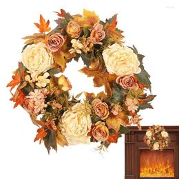 Decorative Flowers Artificial Fall Wreath Autumn Maples Leaf Peony 15.75inch Harvest For Decor