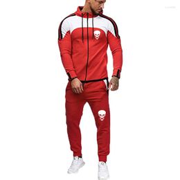 Men's Tracksuits 2023 Colorblock Fitness Jogging Hoodie Set High Quality Skull Print Harajuku Hooded Jacket Pants 2 Piece