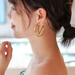 Stud Earrings Creativity Exaggerated Uncommon Stainless Steel Hollow Letter V Hoop Personalized Fashion Simple Women's Jewelry Gift