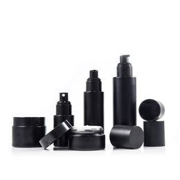 1oz 30ml 60ml 100 ml cosmetic matte black 30g 50g glass cream jars cosmetic cream lotion pump glass spray bottles luxury with lid Ccddm