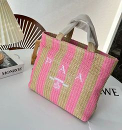 Top Summer Stripe Straw Fashion Bags Designer Bag Woman Crochet Tote Bag Luxury Handbag Summer Shopping Purse Totes Shoulder Handbags Triangle a1