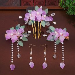 Decorative Figurines Yj Headdress For Han Chinese Clothing Super Fairy Hairpin Hair Comb Purple Full Set Court Retro Style Accessories