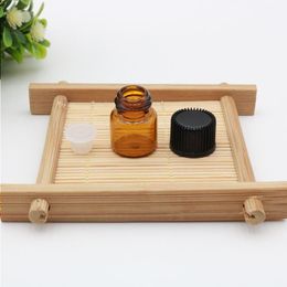 1ML Mini Amber Essential Oil Glass Empty Bottle Screw Black Cap 1CC Brown Sample Vial Small Perfume Bottle Travel Size Xcvbl