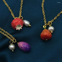 Pendant Necklaces Genshin Impact Teyvat Fruit Lavender Melon Sunsettia Valberry Cosplay Necklace Hand-painted Enamel Choker Jewelry Gifts