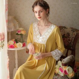 Women's Sleepwear Women French Style Pajamas V Collar Princess Sleepshirts Vintage Ruffle Loose Nightgowns Sweet Soft Nightdress Lounge