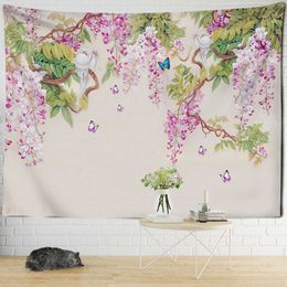 Tapestries Hand Painted Lotus Tapestry Wall Hanging Simple Fresh Hippie Bedroom Background Room Decor
