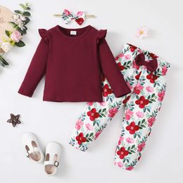 Clothing Sets 1-5 Years Infant Girl Set Toddler Girl Clothing Set Long Sleeve Top +Pants+Headband 3Pcs Little Girl Spring Outfit Suit Clothing