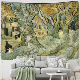 Tapestries Tree Pastoral Painting Tapestry Wall Hanging Gogh Painting Hippie Home Decor Background Cloth