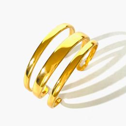 Bangle Perisbox Free Tarnish Stainless Steel Solid Gold Pvd Plated Three Layer Wide Cuff Bracelet Bangle Minimalist Flat Band Cuffs 230814